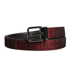DOLCE & GABBANA Belt Men Red Jacquard Acetate Metal Buckle 90cm / 36in 570usd