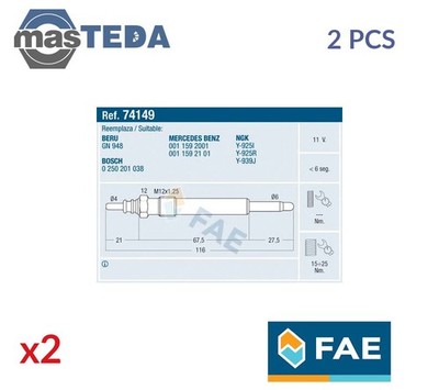 74149 GLÜHKERZE GLÜHKERZEN FAE 2PCS FÜR PUCH G-MODELL G 300 TD 3L 130KW