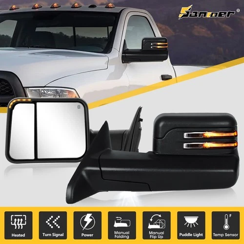 Tow Mirrors Flip Up Power Heated Signals for 2009-2018 Dodge Ram 1500 2500 3500