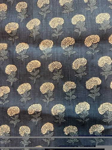 Elizabeth Eakins Bhadu Floral Print Fabric in Blue Linen, 53" x 45" - product listing photo