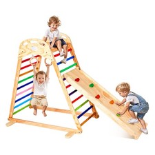 VEVOR Indoor Playground Jungle Gym 4-in-1 Wooden Indoor Playground Playset Climb