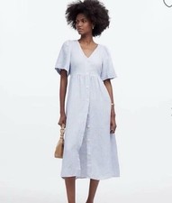 Madewell Cassie Striped 100% Linen Button-Front Midi Dress Size M