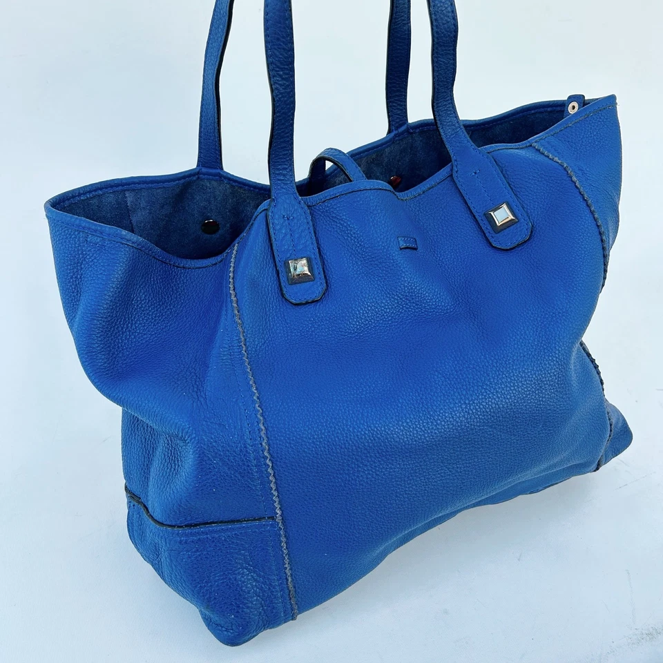 Stella & Dot Blue Paris Market Leather Tote Bag Purse Shoulder Bag Cobalt Medium - Image 3 of 4