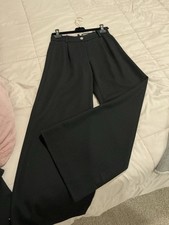 CHANEL Women's Black Wool Silk Wide-Leg Dress Pants Button Zip Solid