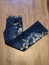 Y2K Roberto Cavalli Embroidered Gold Baroque Floral Vintage Denim Flare Jeans    