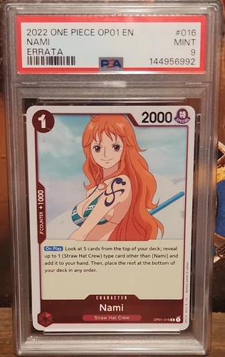 Bandai One Piece Nami OP01-016 Romance Dawn Errata Foil Rare PSA 9 EN