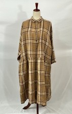 ICHI ANTIQUITES OS L XL 100 Linen Tartan Plaid Midi Shirt Dress Oversize