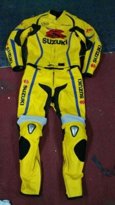 SUZUKI Manner Lederkombi Leder Bikeranzug Rennen Motorrad Lederjacke Hose-1/2 PC - Bild 1 von 4