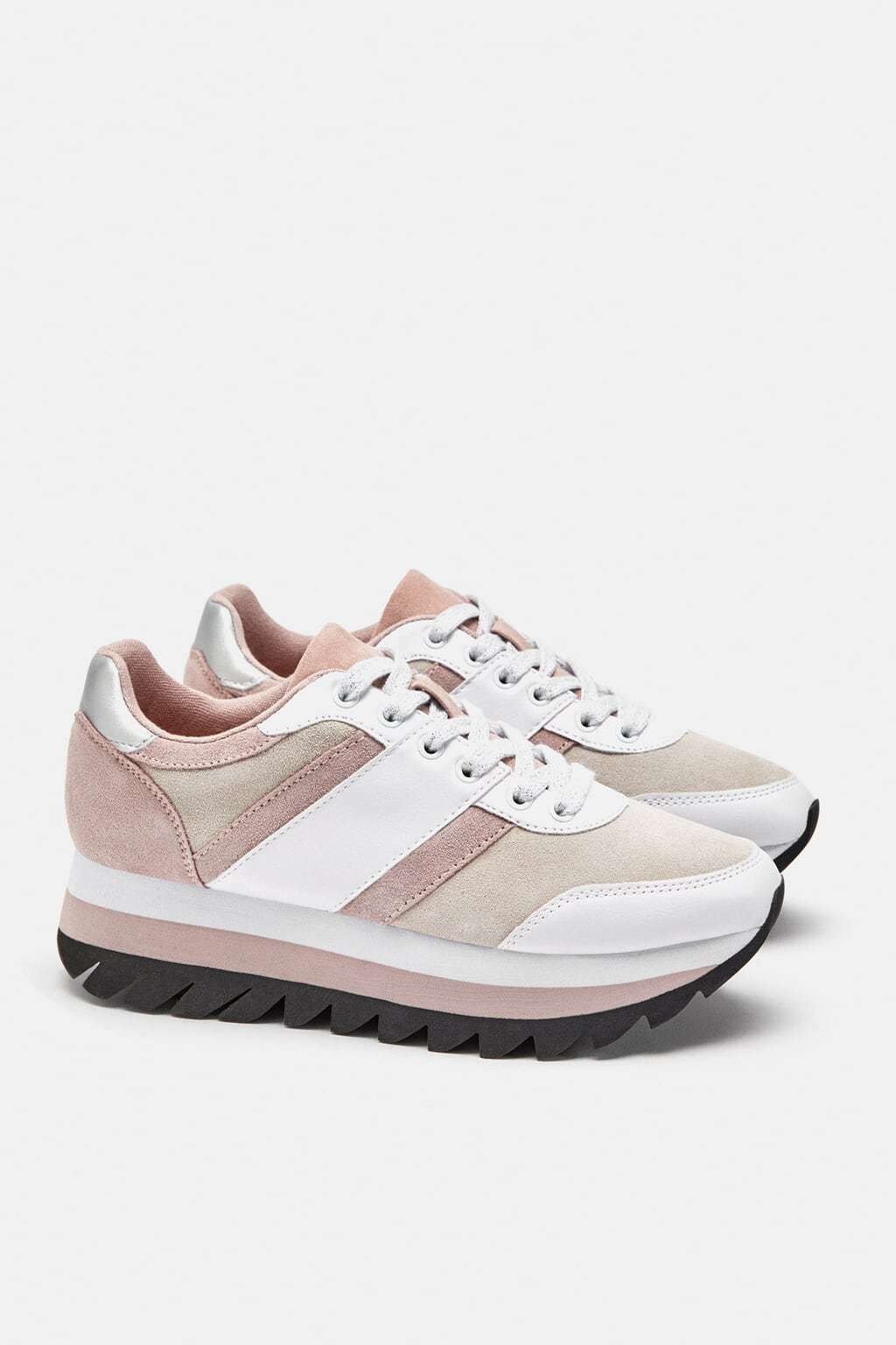 Zara Women Sneakers Contrasting Leather Pink White 3428/301 Size 7.5,8