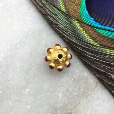 18k Gold Charm Bead, studded with ruby Gemstone Spacer Bead Finding Gold Jewelry