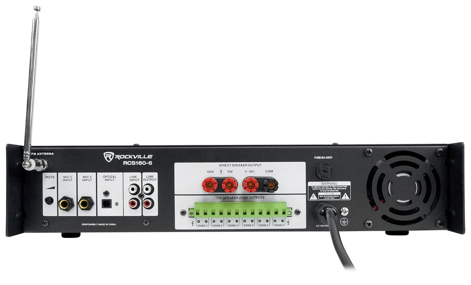 Rockville RCS180-6 70v Commercial Amplifier Amp + (2) White Line Array Speakers - Image 4 of 4