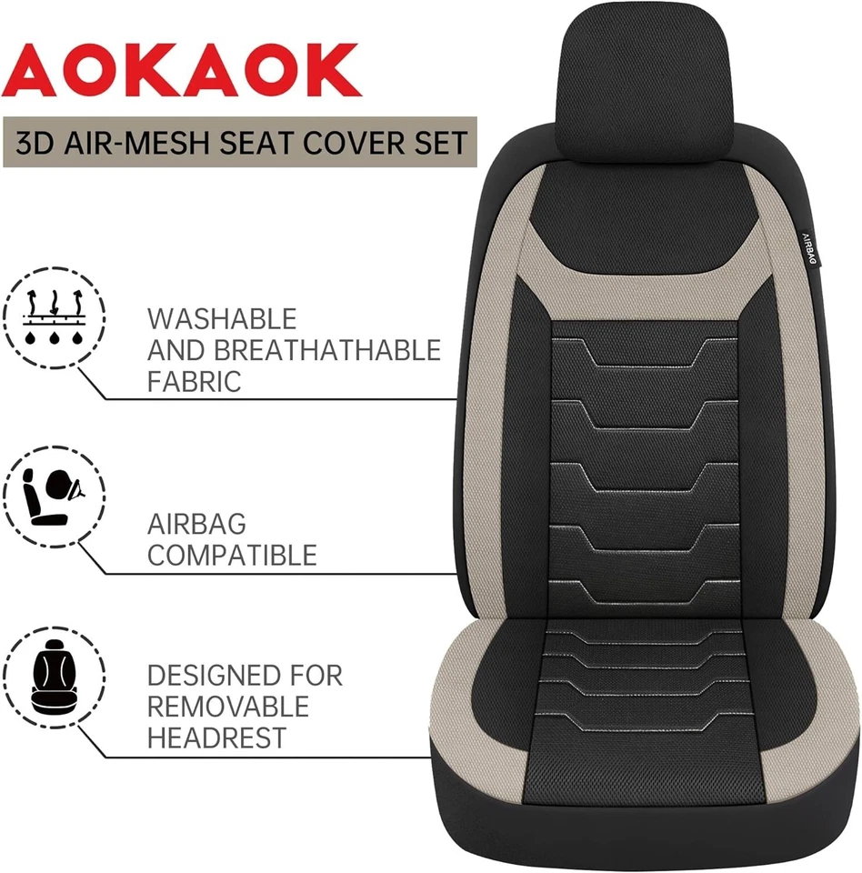 Juego completo de fundas para asientos de coche Beige 3D Air Mesh Universal Fit - Image 3 of 4