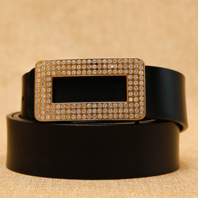 Women Faux Leather Square Buckle Rhinestone Belt for Dress  display picture 3