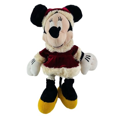 Disney Store Christmas Santa Minnie Mouse Plush Stuffed Animal 16'' Red Suit Hat