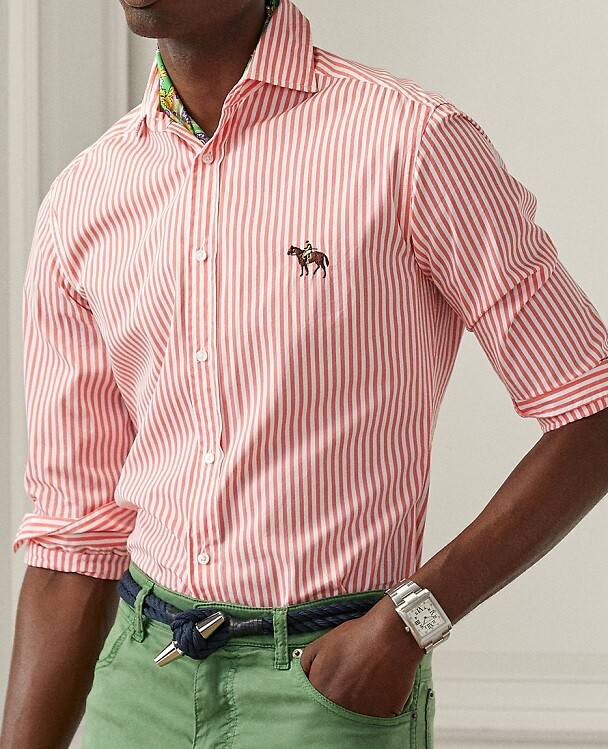 Ralph Lauren Purple Label Men's Standing Horse Logo Striped Shirt
