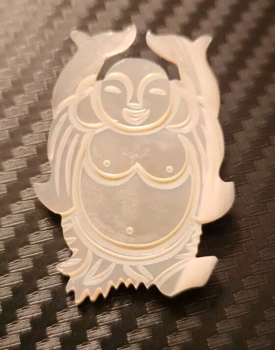 Unique Vintage Laughing Dancing Buddha Pin, Mother of Pearl, Excellent Condition