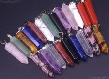 Natural Gemstone Hexagonal Pointed Reiki Chakra Healing Pendant Beads 8mm x 33mm