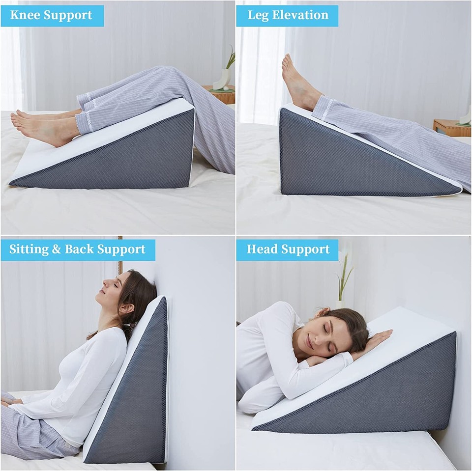 Gel Memory Foam Bed Wedge Pillow &Removable Cover & Sleep Reflux