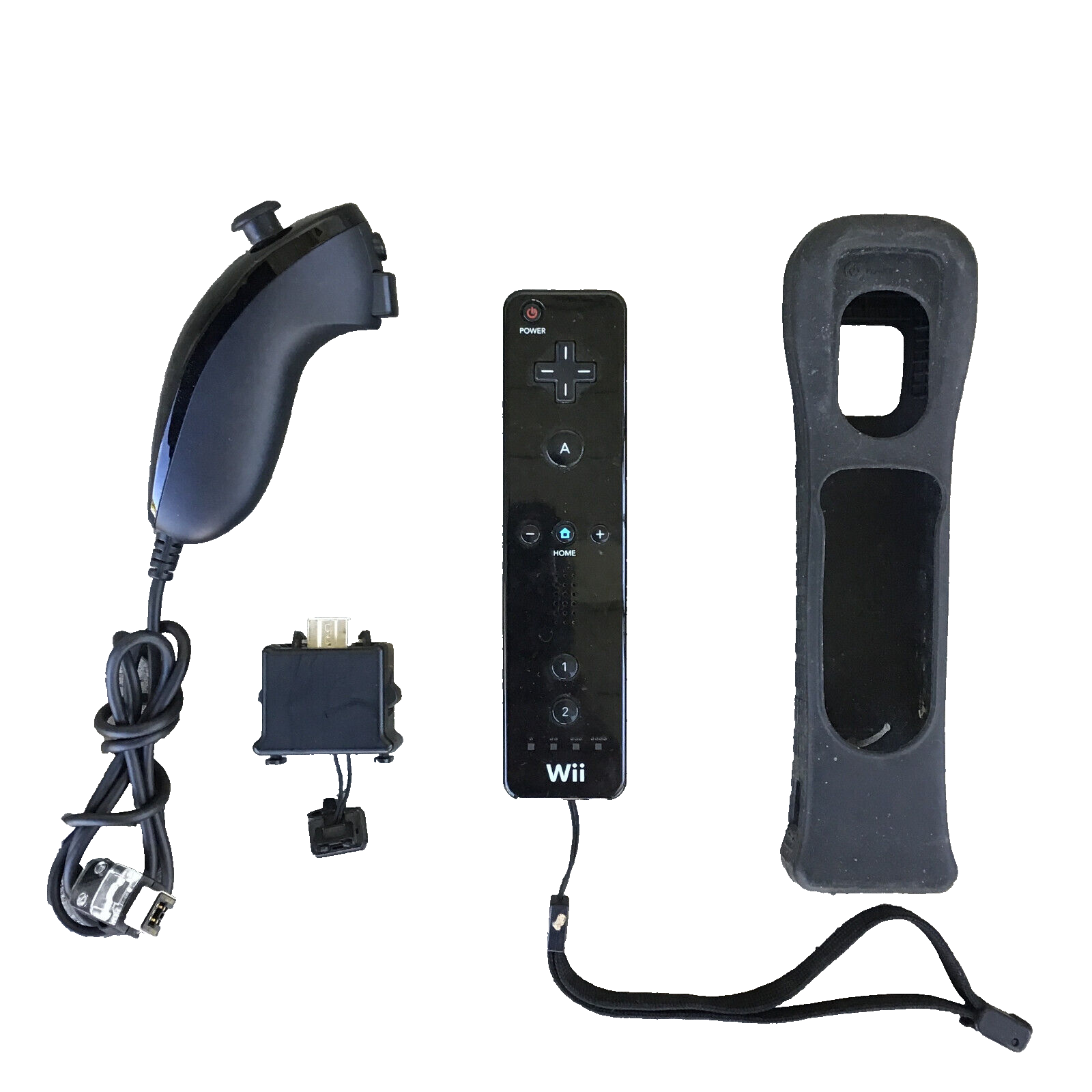 Black Nintendo Wii Remote & Nunchuck With RVL036 Motion Plus Adapters