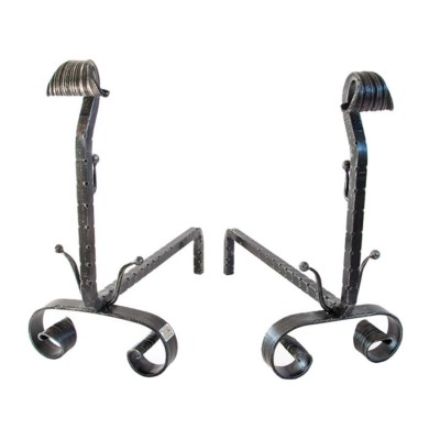 Paire De Chenets En Fer Forgé Cartoccio - Fait Main, Curl Forgé