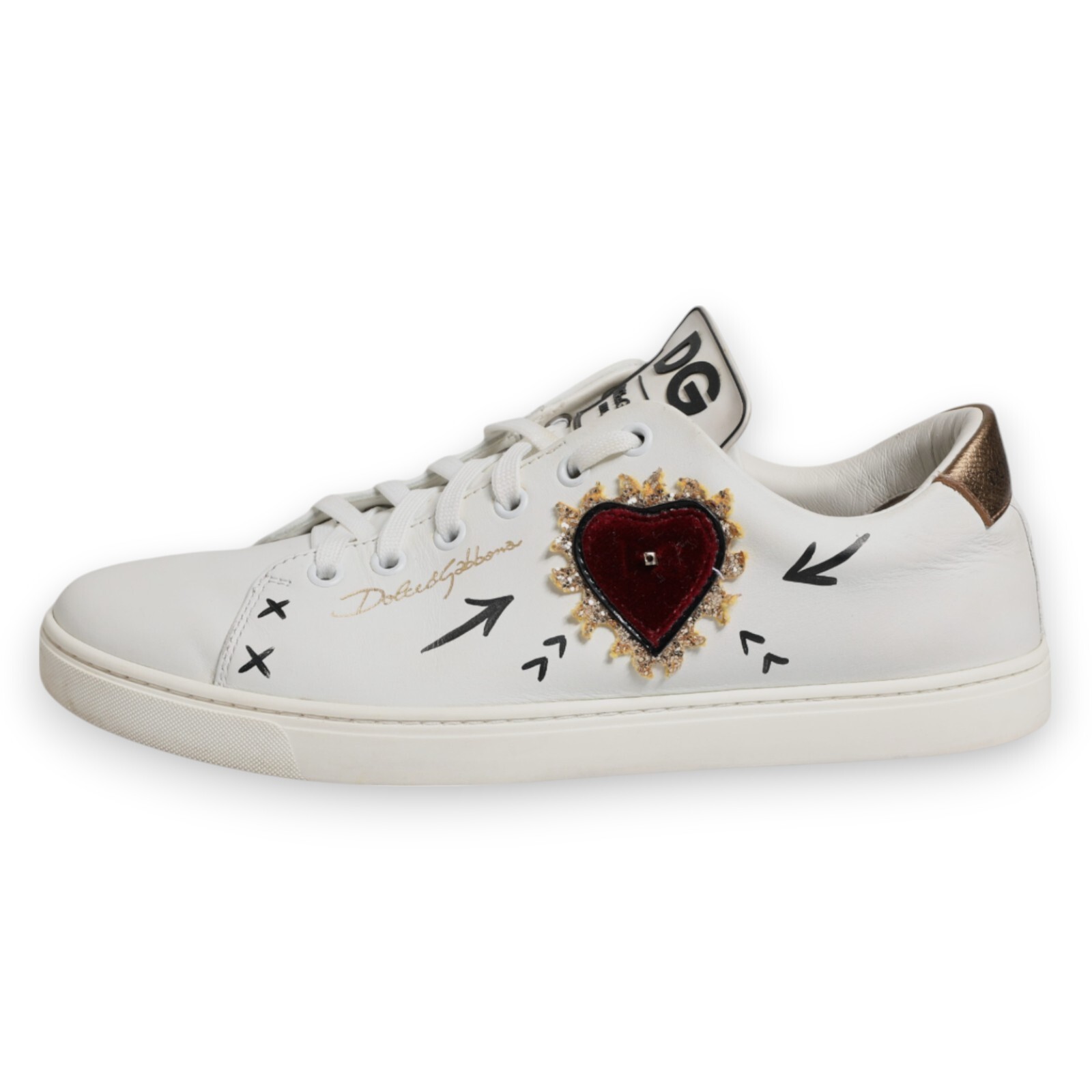 DOLCE & GABBANA Shoes White Leather Heart Embellished Sneakers EU40/US9.5 900usd
