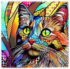 Large Ceramic tile 6x6 or 8x8 Cat 711 Mosaic style Printed USA art L.Dumas