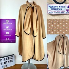 Highland Home Industries Vintage Cape Beige One Size Pure Wool Made In Scotland