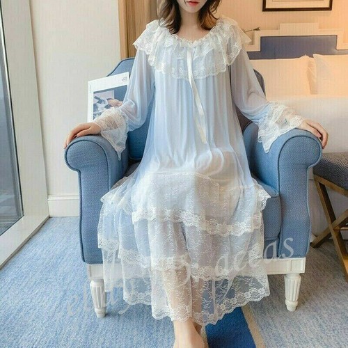 Womens Lolita Nightgown Lace Trims 
