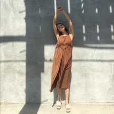 Grade & Gather NWT Brown Boho Lagenlook Flowy Wide Leg Cropped Jumpsuit  Sz Med