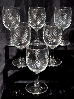 Javit Wine Glasses Pattern 190-2 Etched Chevron Criss Cross   Set of 6
