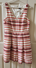 Ann Taylor Women's Sleeveless V-Neck Salmon &White Mix-Striped Dress Size 6 NWT