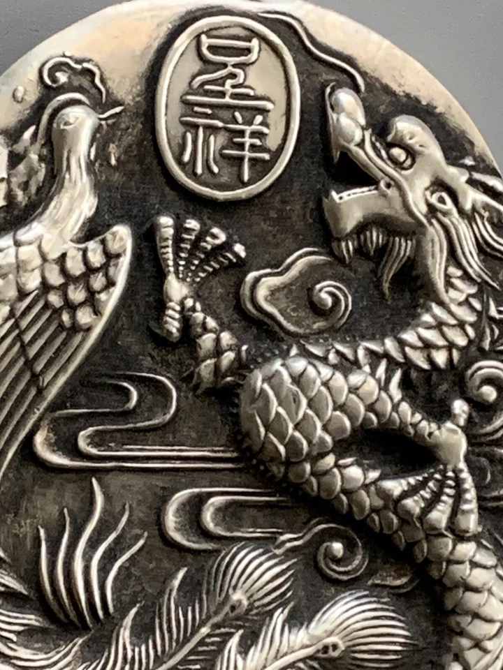 Dragón de piedra tinta ovalado muy pesado vintage Foto 2 de 4