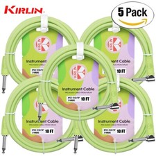 5-PACK Kirlin 10FT 1/4" Straight to Right Angle Guitar Cable Spring Green