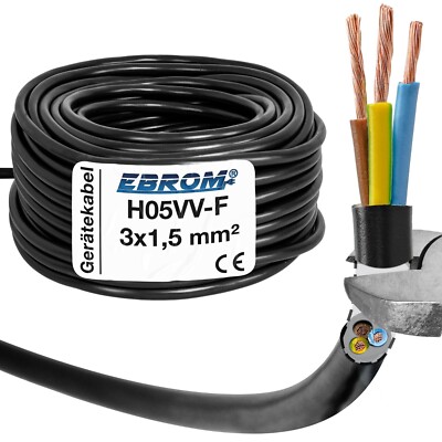 (1,10/m) H05VV-F 3G1,5 mm² H05VVF 3x1,5 schwarz Schlauchleitung Stromkabel PVC