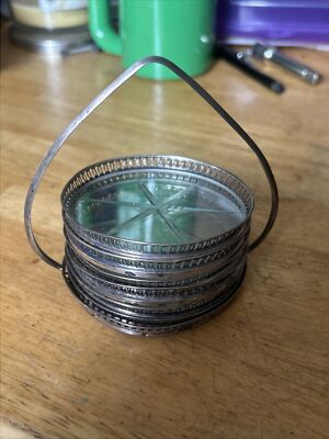 Vintage 1940's WEBSTER Etched Glass and Sterling Silver Coasters