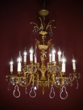 ANTICO LAMPADARIO CHERUBINO GRANDE OTTONE CRISTALLO BAROCCO 12 LAMPADE Ø30"