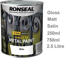 Direct to Rust White Metal Paint Matt , Gloss , Satin Finish Quick Dry All Sizes