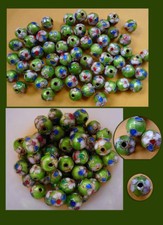3 dozens cloisonne beads, 6 mm  green, blue, red, white and gold
