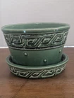 VINTAGE MCCOY POTTERY 6 INCH GREEK KEY HOBNAIL FLOWER POT WITH ATTACHED SAUCER