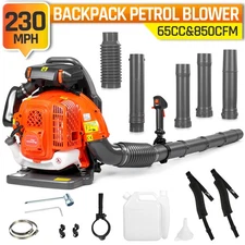 65CC 2-Stroke Backpack Gas Leaf Blower 850CFM 230MPH, 2-Stage Large Air Filter