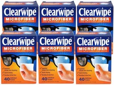 6 Pack - ClearWipe Microfiber Pre-Moistened Lens Wipes, 40 Individual Packets