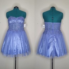 BCX Sz 13 Periwinkle Blue Crochet Lace Rhinestones Short Fairytale Ballgown NWT