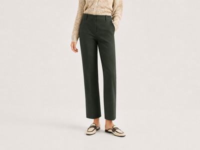 Brunello Cucinelli Dark Green Pants Monili Cotton Twill Straight Leg Pant Size 6