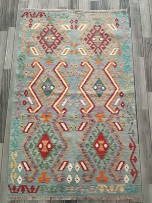 Handwerklicher handgefertigter afghanischer/türkischer Kelim Teppich, Azteken Wolle Vorleger, Größe 162x103 CM