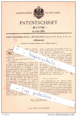 Original Patent  - John Behrends Buss in Woodlawn , Grfsch. St. Louis, V. St. A.