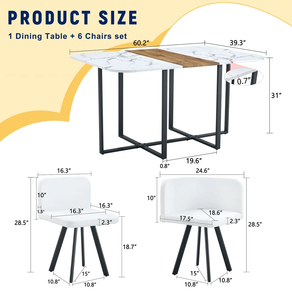 Mesa de comedor moderna de 60,2 pulgadas de madera natural negra mesa de comedor de MDF de dos tonos Foto 3 de 4