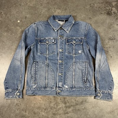 Vintage DKNY Denim Jacket Womens Medium Blue Button Distressed Y2K Preowned