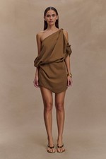 Meshki Gabriella Draped Mini Dress Light Brown Marle Size M