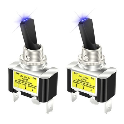 3 Pin SPST Rocker Switch 2x 12V 30A Blue LED Light For Truck Marine Vehicle