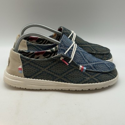 Hey Dude Wendy Boho Loafers Women's 9 Blue Geometric Textile Slip On Comfortcore